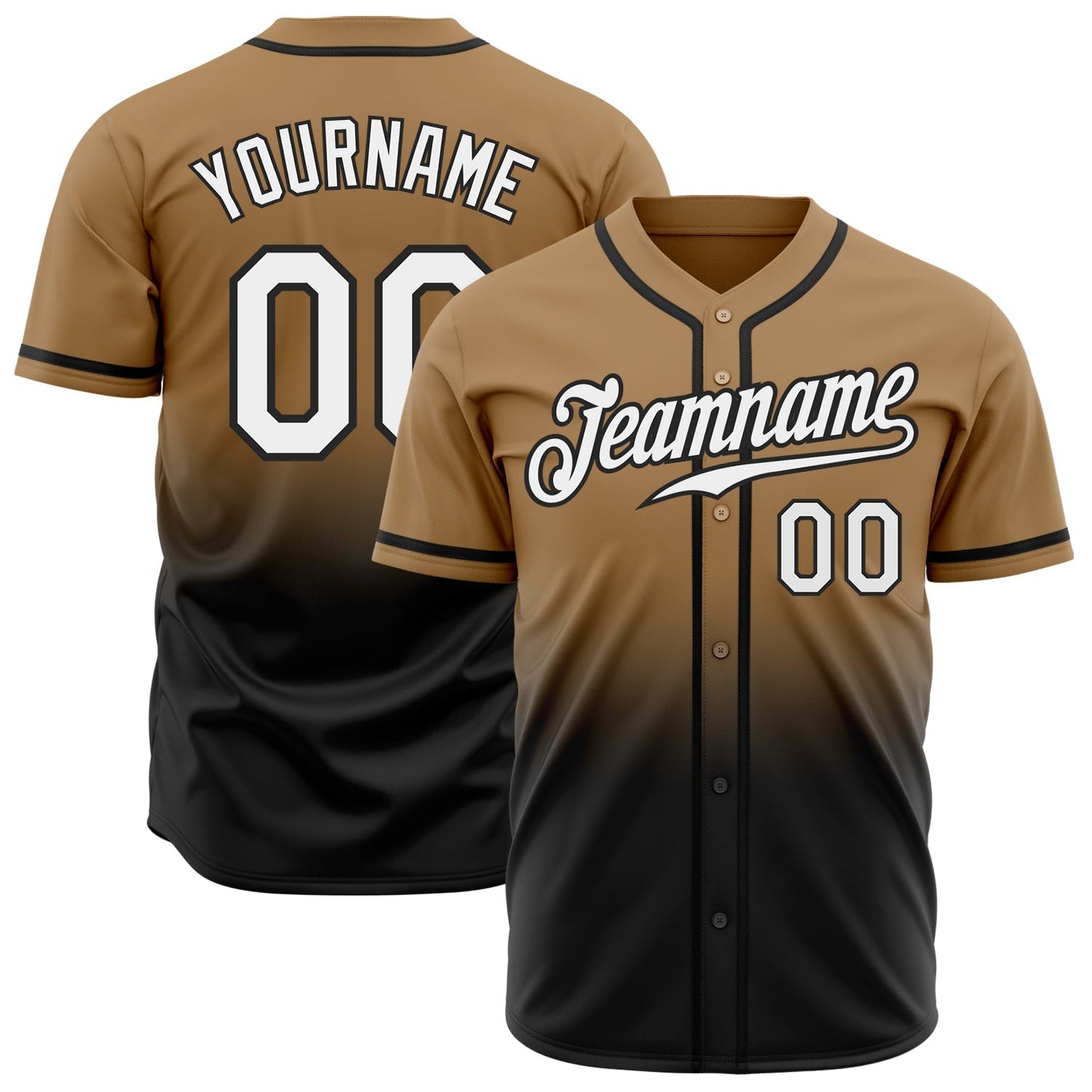 Custom Old Gold White-Black Authentic Fade Fashion Baseball Jersey baseball jersey product view 1