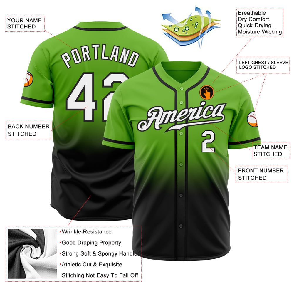 Custom Neon Green White-Black Authentic Fade Fashion Baseball Jersey baseball jersey product view 3