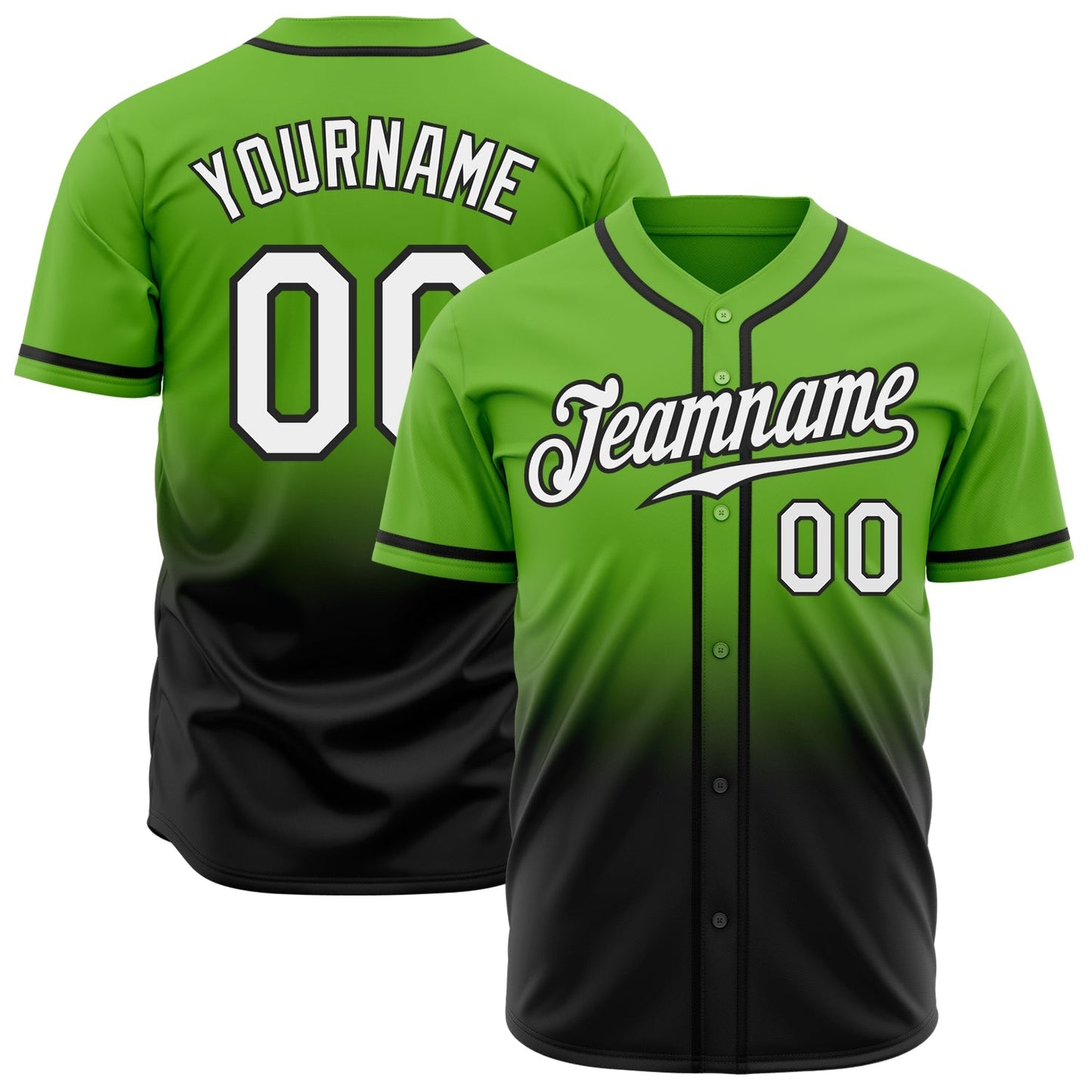 Custom Neon Green White-Black Authentic Fade Fashion Baseball Jersey baseball jersey product view 1