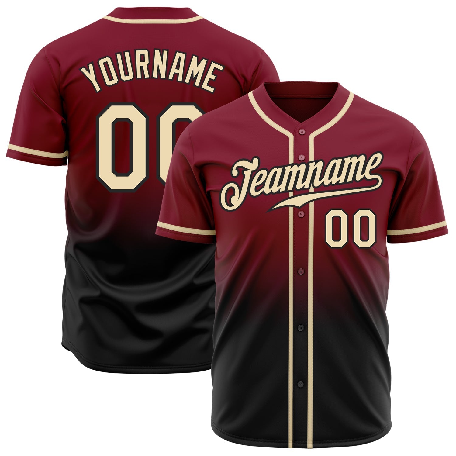 Custom Crimson Cream-Black Authentic Fade Fashion Baseball Jersey baseball jersey product view 1