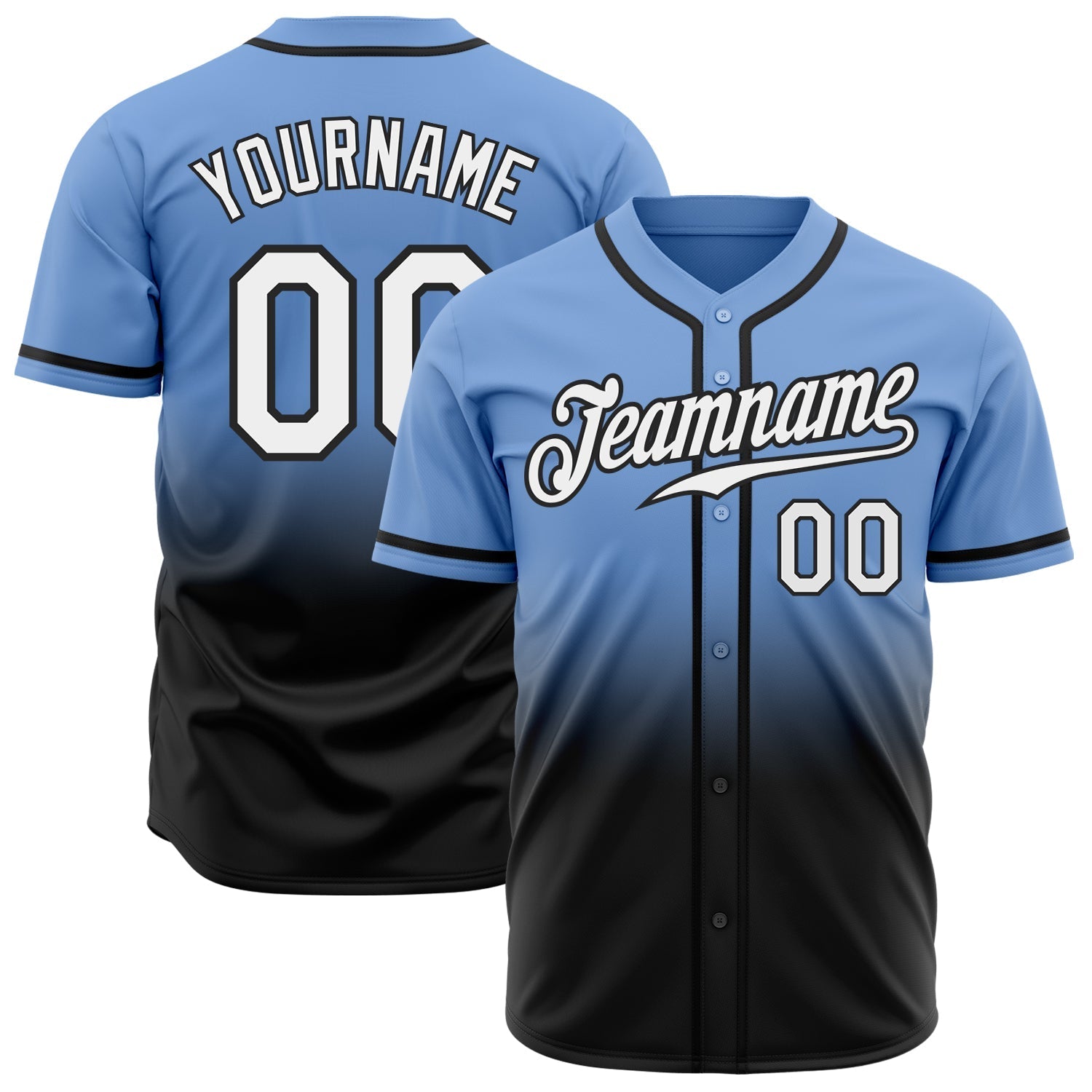 Custom Light Blue White-Black Authentic Fade Fashion Baseball Jersey baseball jersey product view 1
