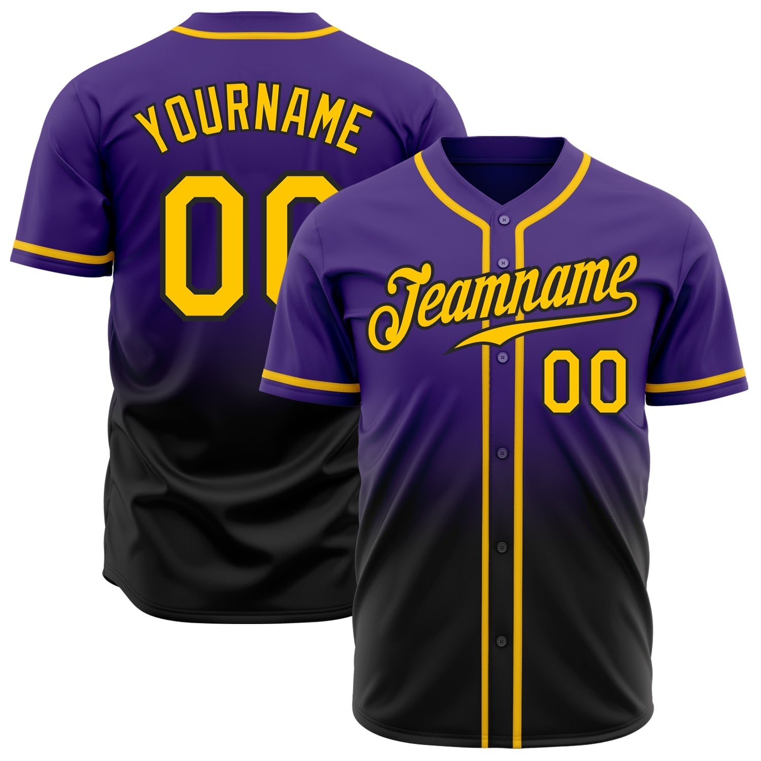 Custom Purple Gold-Black Authentic Fade Fashion Baseball Jersey baseball jersey product view 1