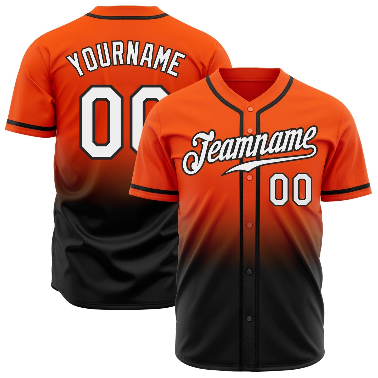 Custom Orange White-Black Authentic Fade Fashion Baseball Jersey baseball jersey product view 1