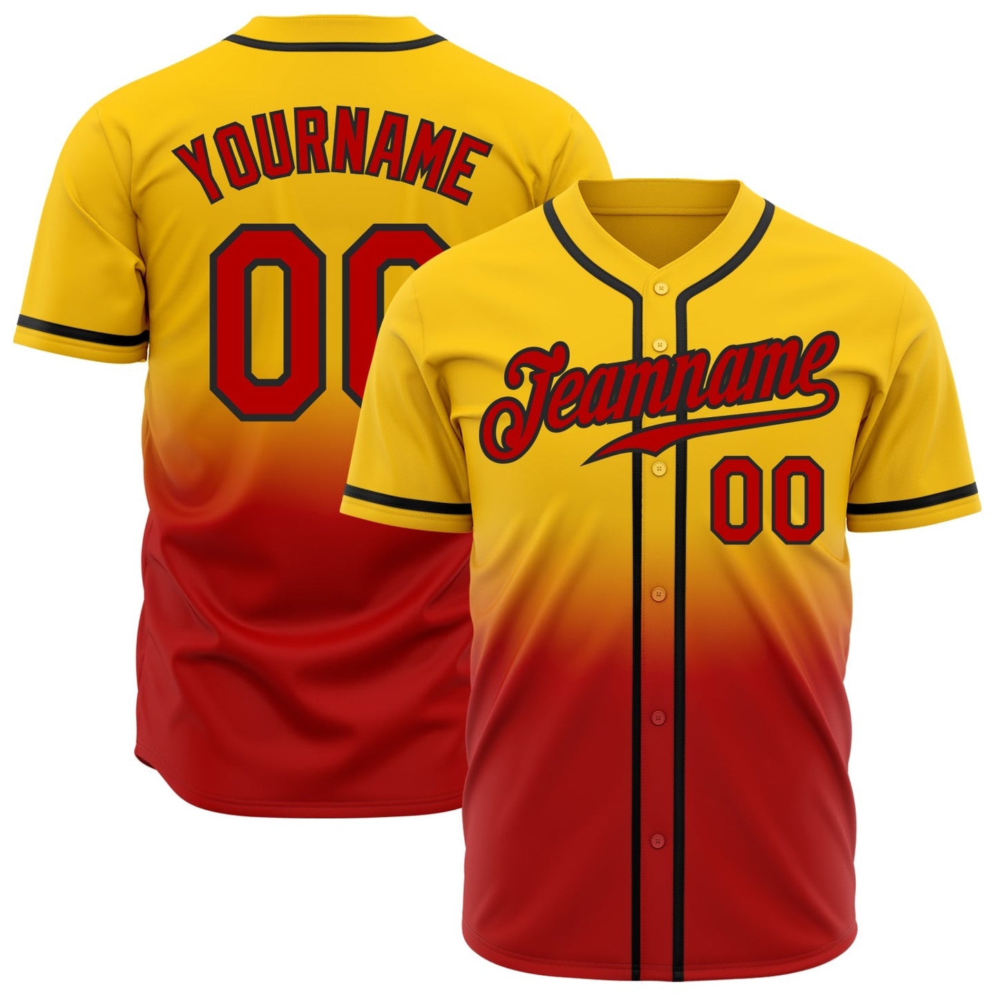 Custom Yellow Red-Black Authentic Fade Fashion Baseball Jersey baseball jersey product view 1