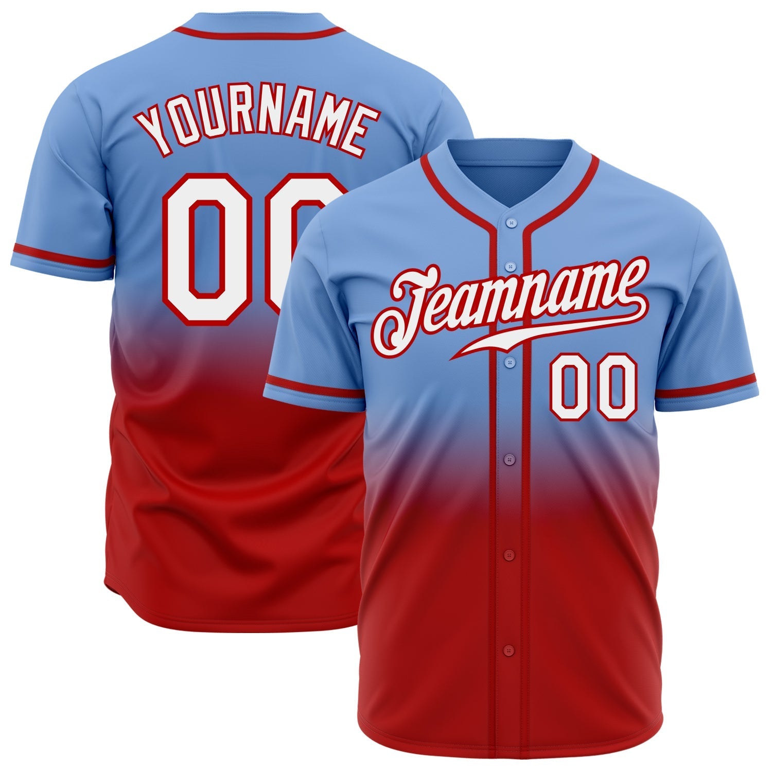 Custom Light Blue White-Red Authentic Fade Fashion Baseball Jersey baseball jersey product view 1
