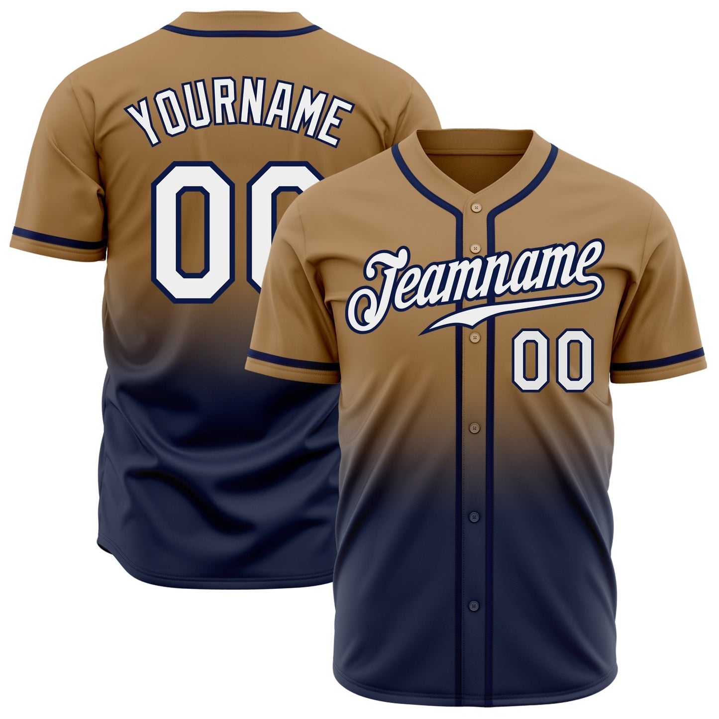 Custom Old Gold White-Navy Authentic Fade Fashion Baseball Jersey baseball jersey product view 1