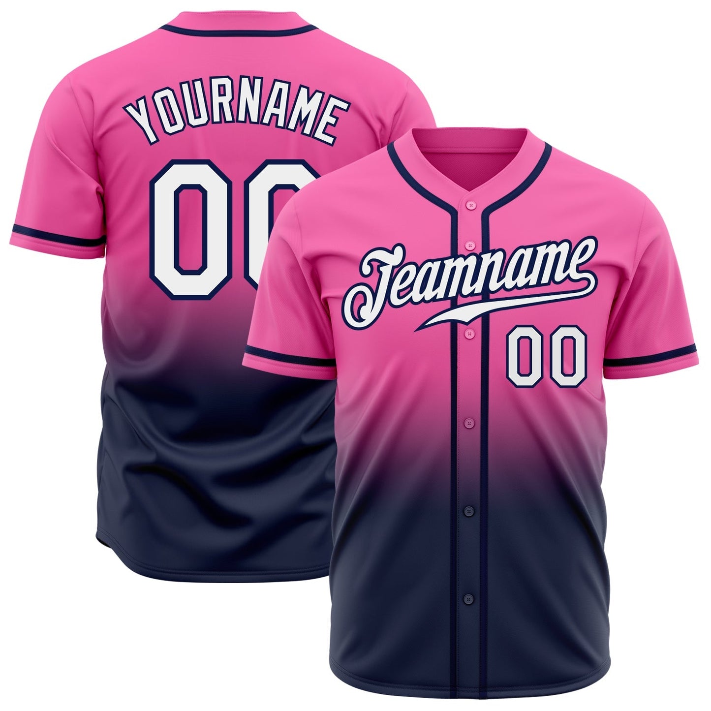 Custom Pink White-Navy Authentic Fade Fashion Baseball Jersey baseball jersey product view 1