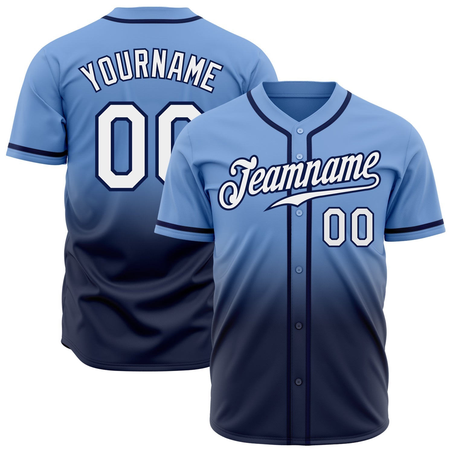 Custom Light Blue White-Navy Authentic Fade Fashion Baseball Jersey baseball jersey product view 1