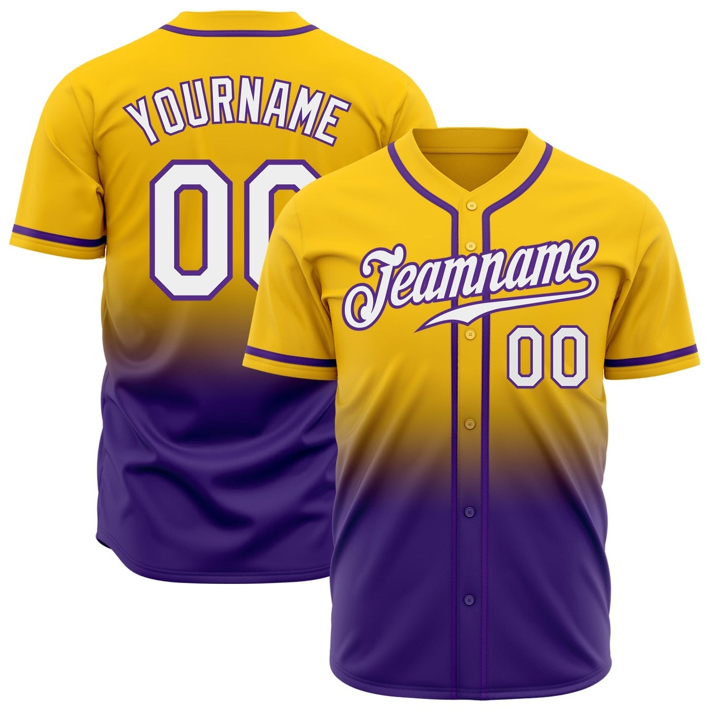 Custom Yellow White-Purple Authentic Fade Fashion Baseball Jersey baseball jersey product view 1