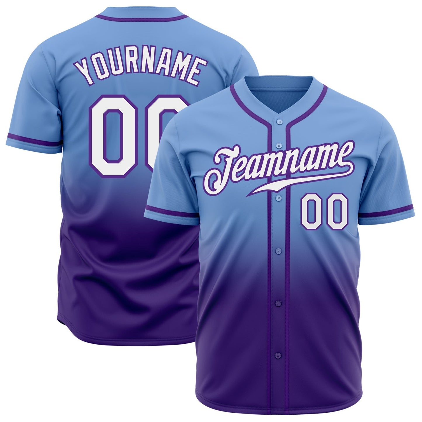 Custom Light Blue White-Purple Authentic Fade Fashion Baseball Jersey baseball jersey product view 1
