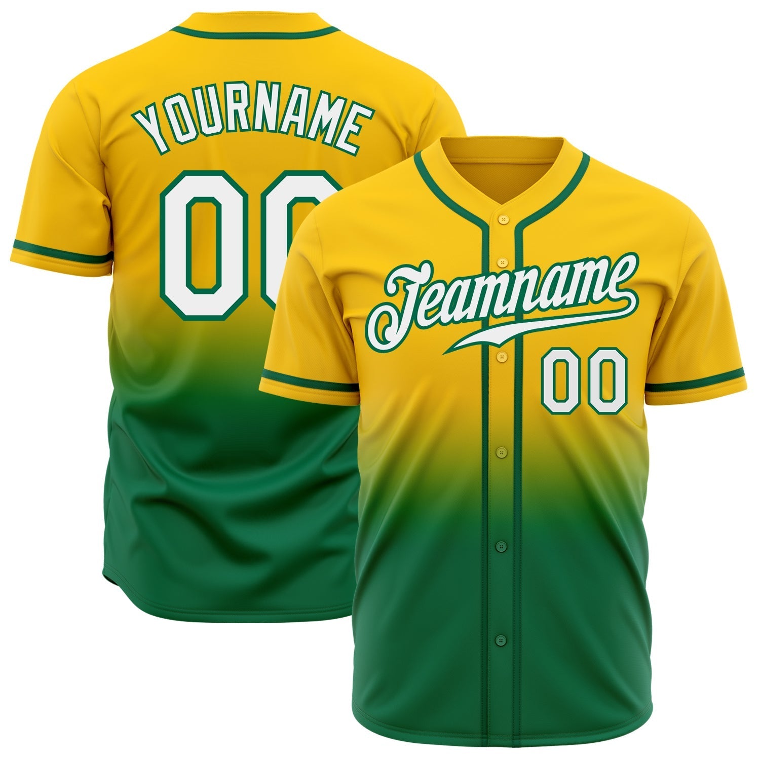 Custom Yellow White-Kelly Green Authentic Fade Fashion Baseball Jersey baseball jersey product view 1
