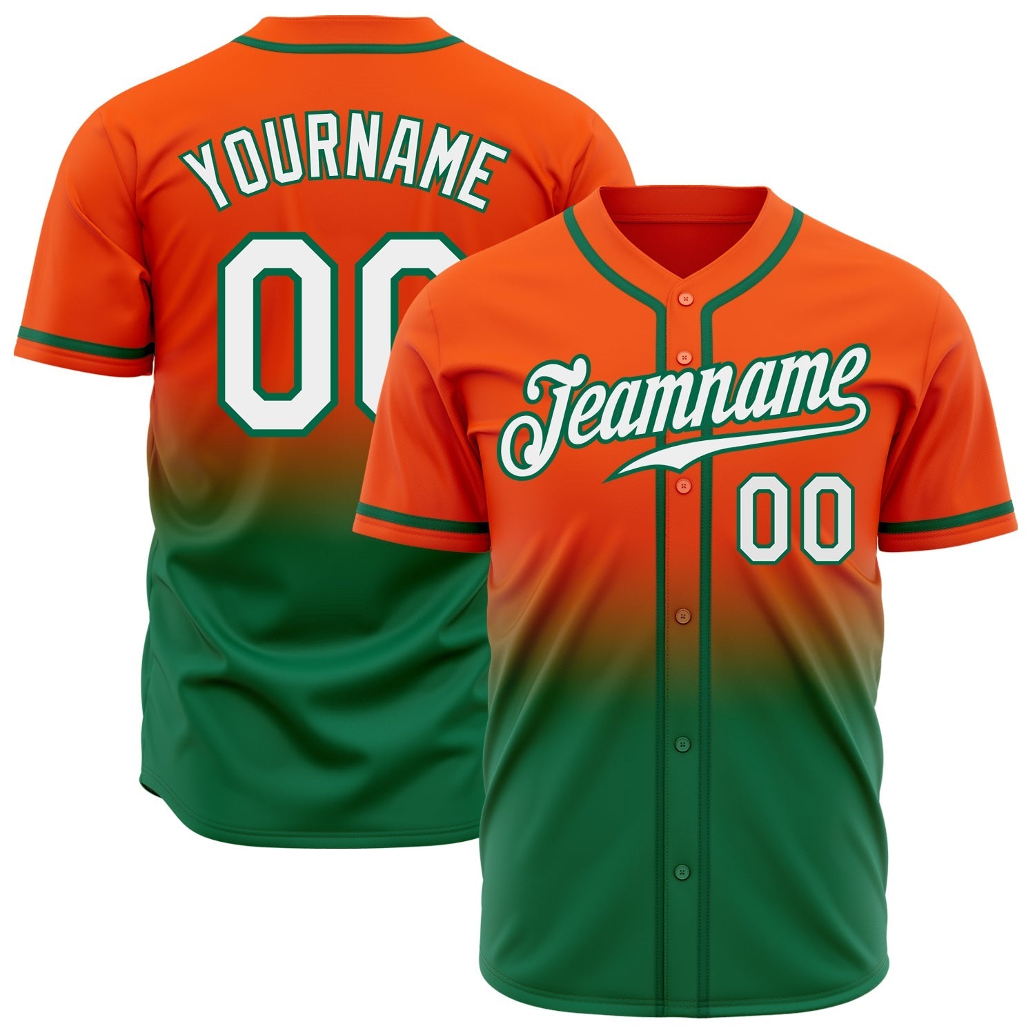 Custom Orange White-Kelly Green Authentic Fade Fashion Baseball Jersey baseball jersey product view 1