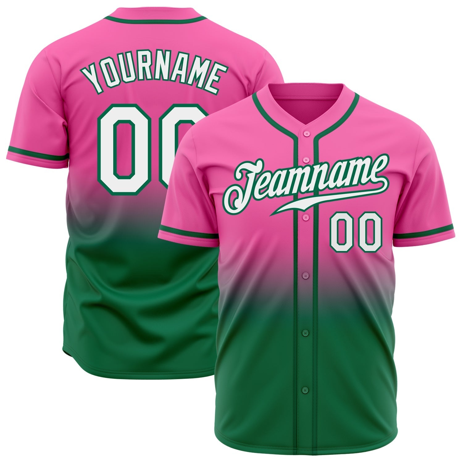 Custom Pink White-Kelly Green Authentic Fade Fashion Baseball Jersey baseball jersey product view 1