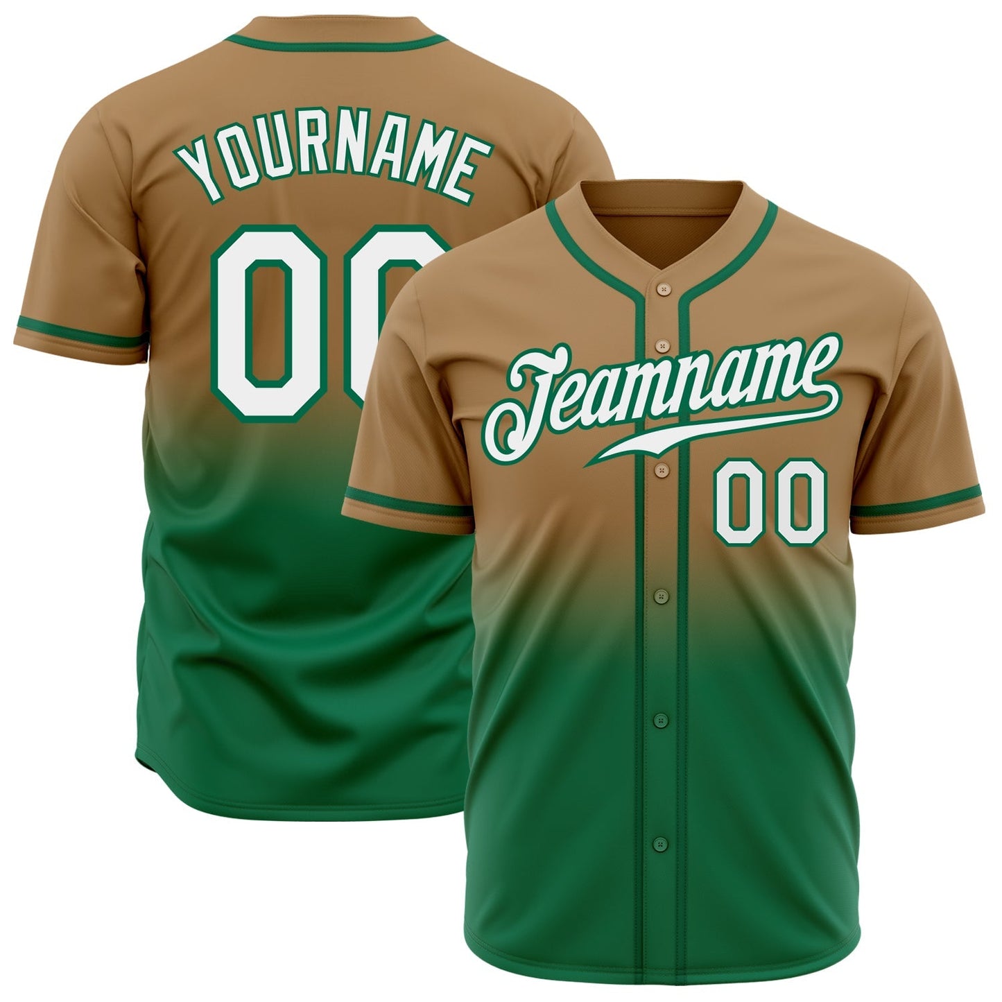 Custom Old Gold White-Kelly Green Authentic Fade Fashion Baseball Jersey baseball jersey product view 1