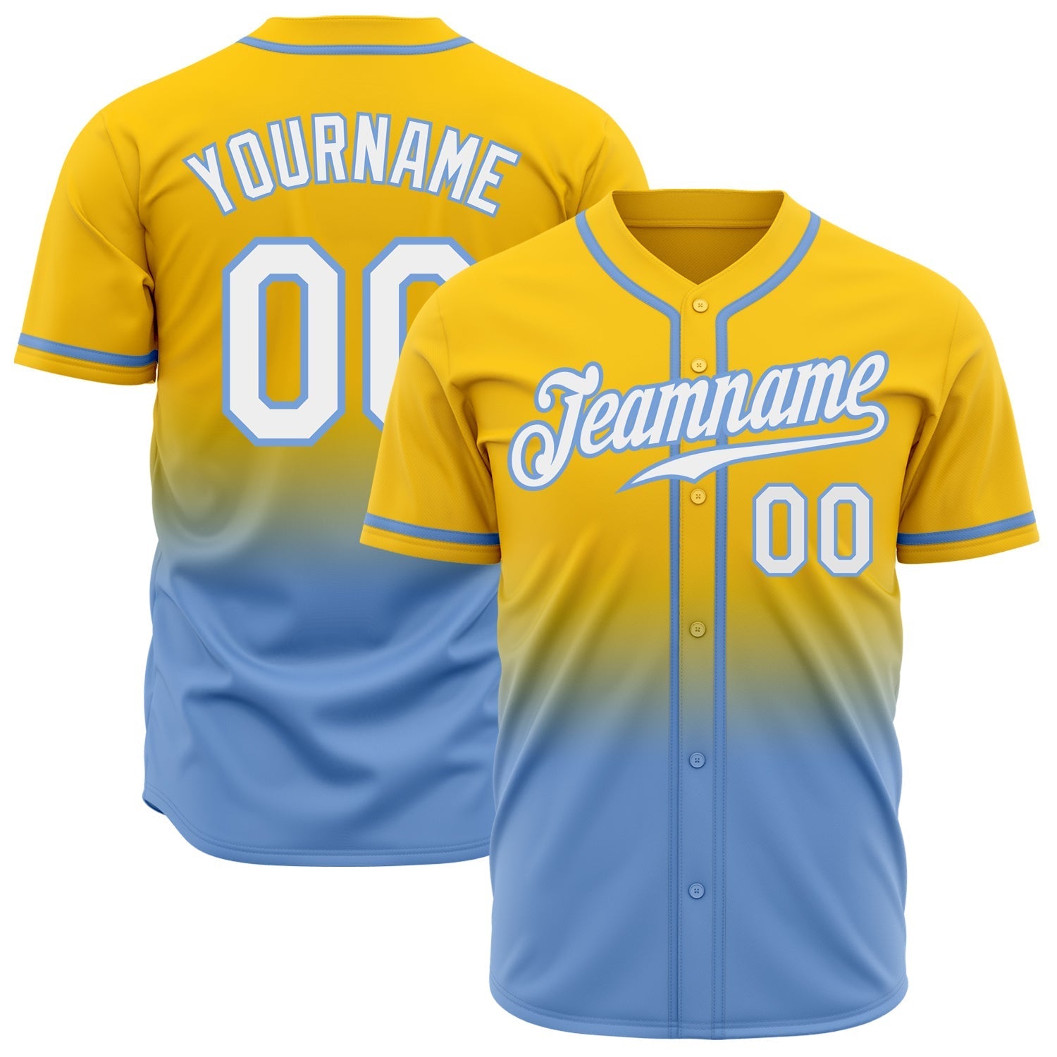 Custom Yellow White-Light Blue Authentic Fade Fashion Baseball Jersey baseball jersey product view 1