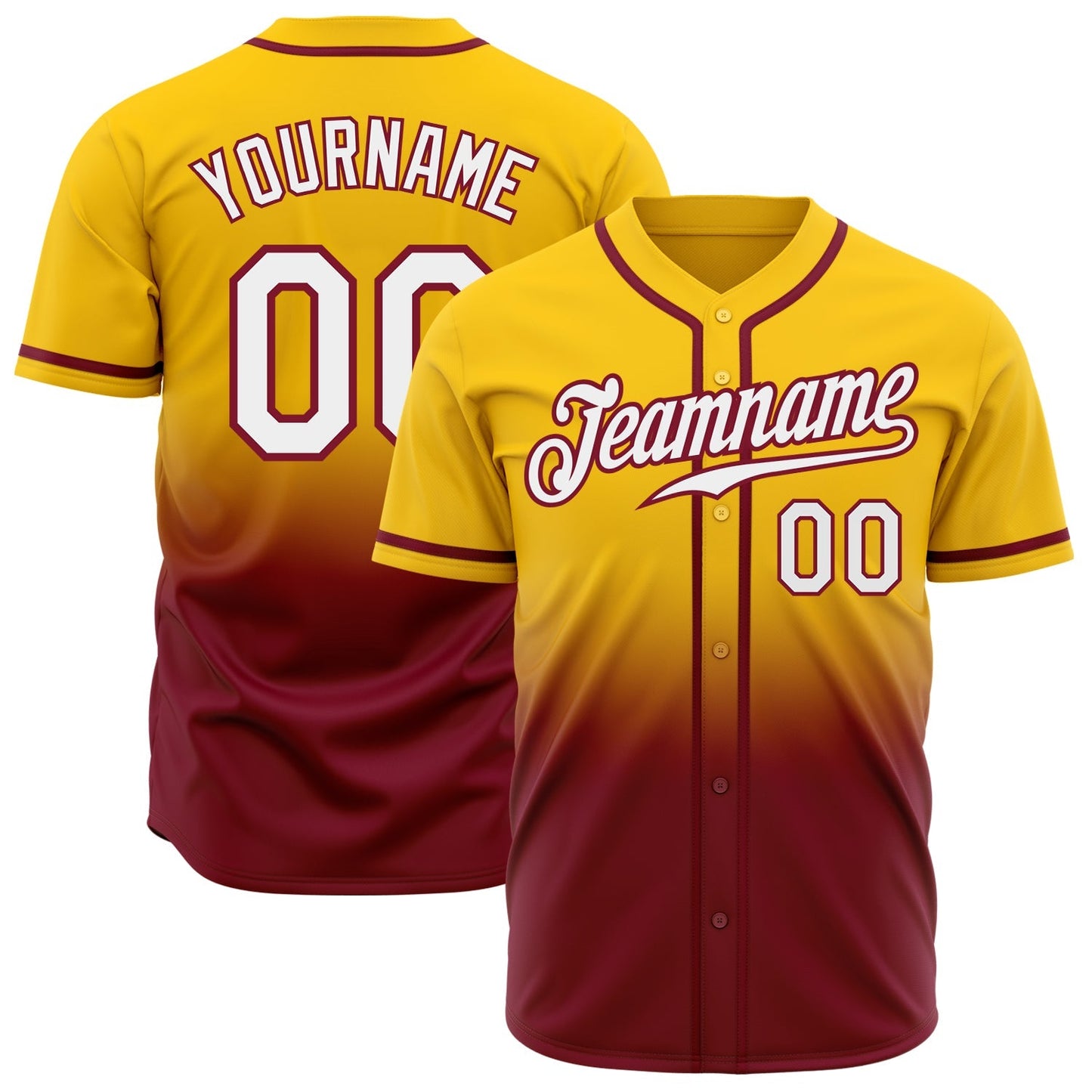 Custom Yellow White-Crimson Authentic Fade Fashion Baseball Jersey baseball jersey product view 1