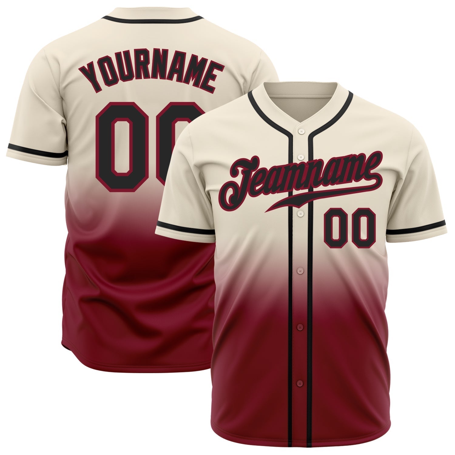 Custom Cream Black-Crimson Authentic Fade Fashion Baseball Jersey baseball jersey product view 1