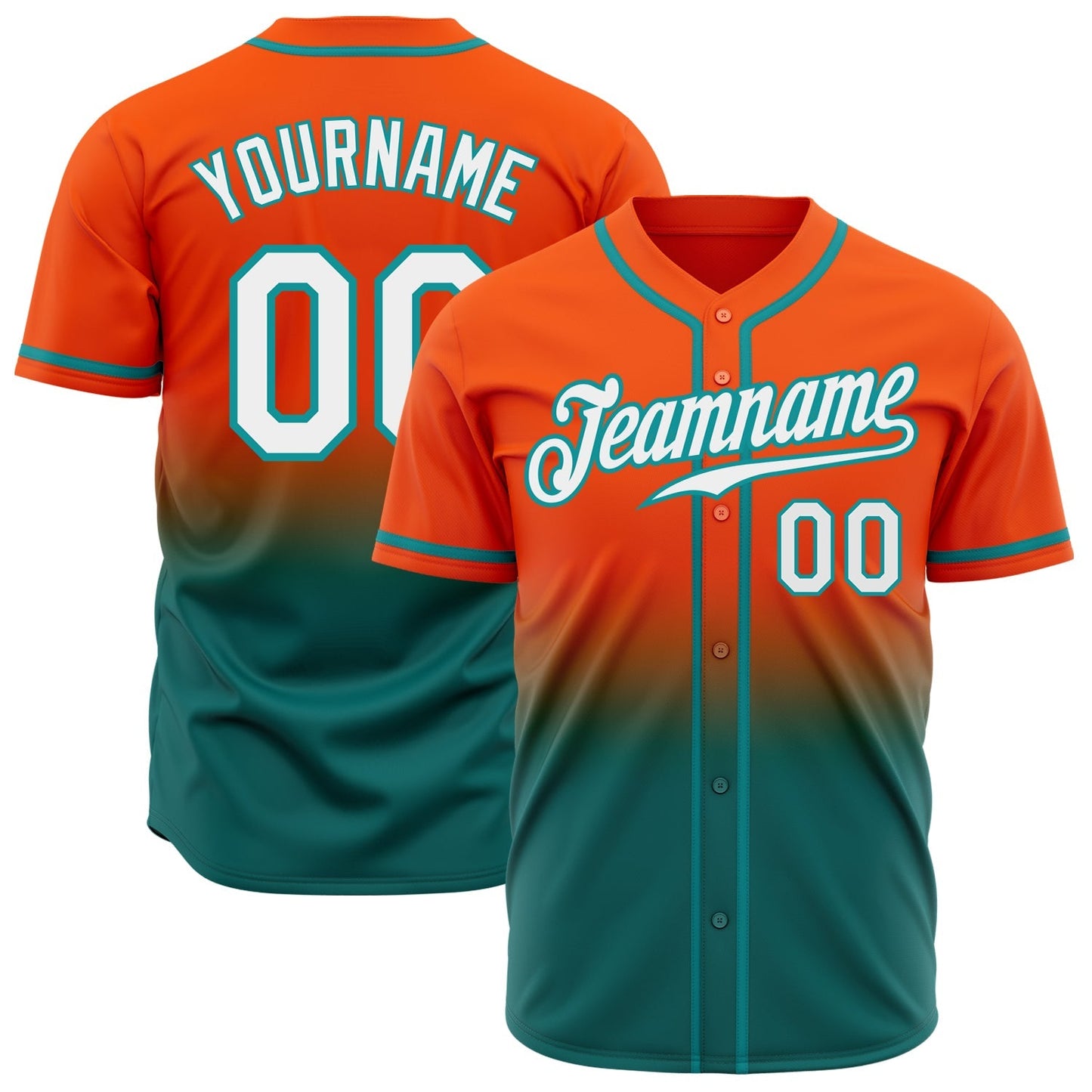 Custom Orange White-Teal Authentic Fade Fashion Baseball Jersey baseball jersey product view 1
