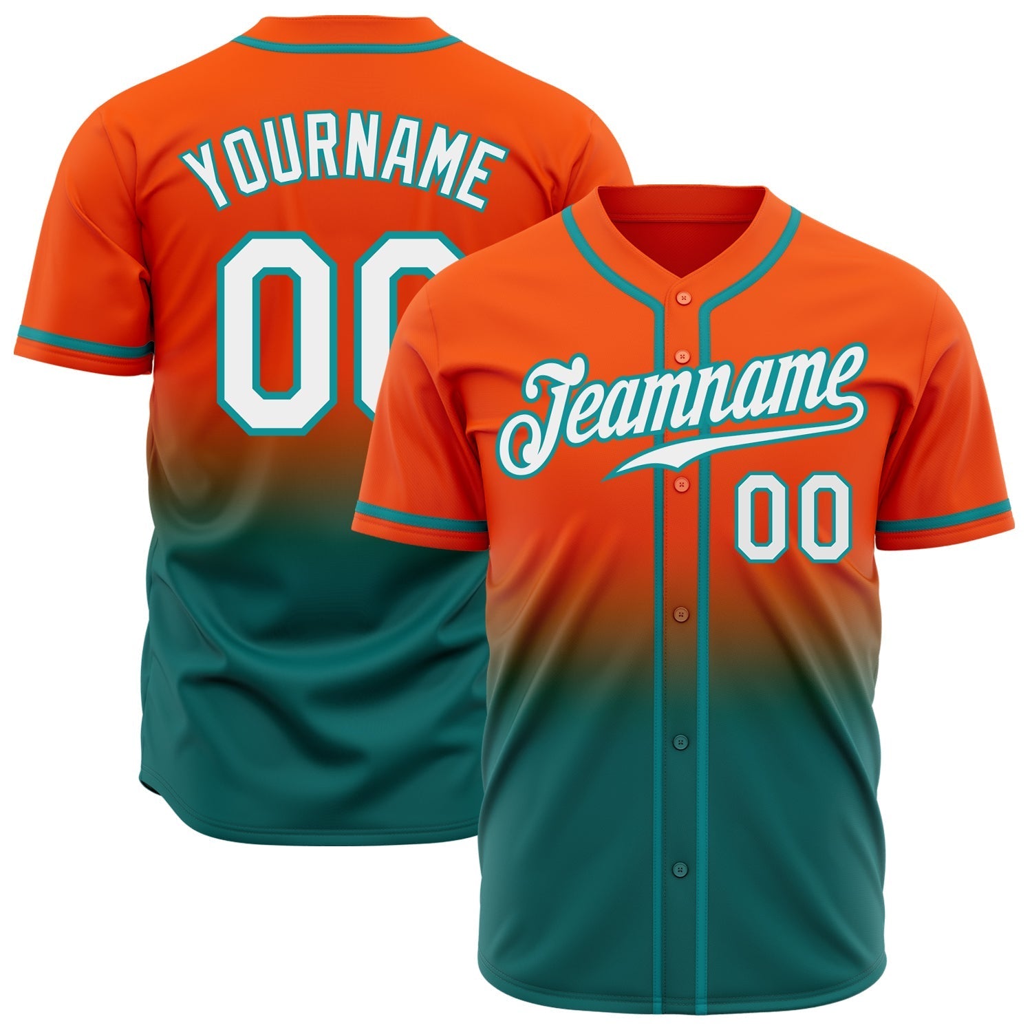 Custom Orange White-Teal Authentic Fade Fashion Baseball Jersey baseball jersey product view 1