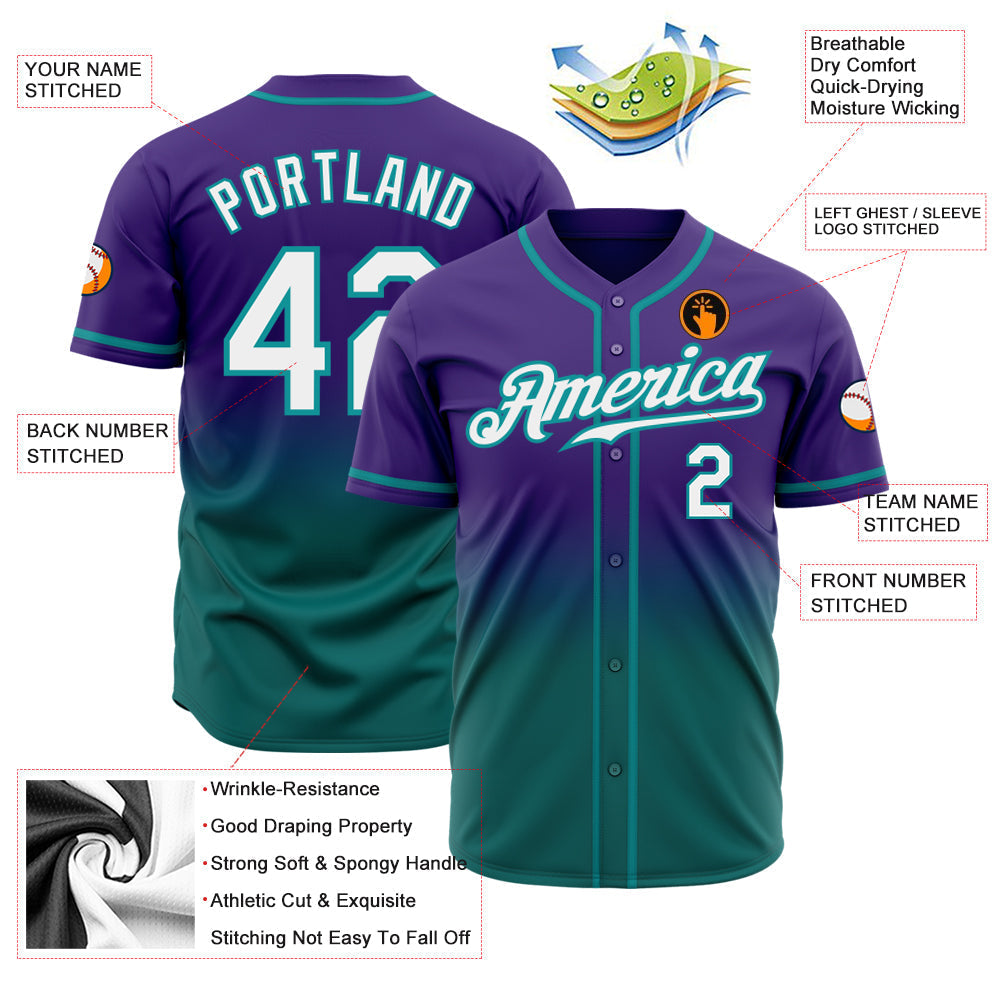 Custom Purple White-Teal Authentic Fade Fashion Baseball Jersey baseball jersey product view 2