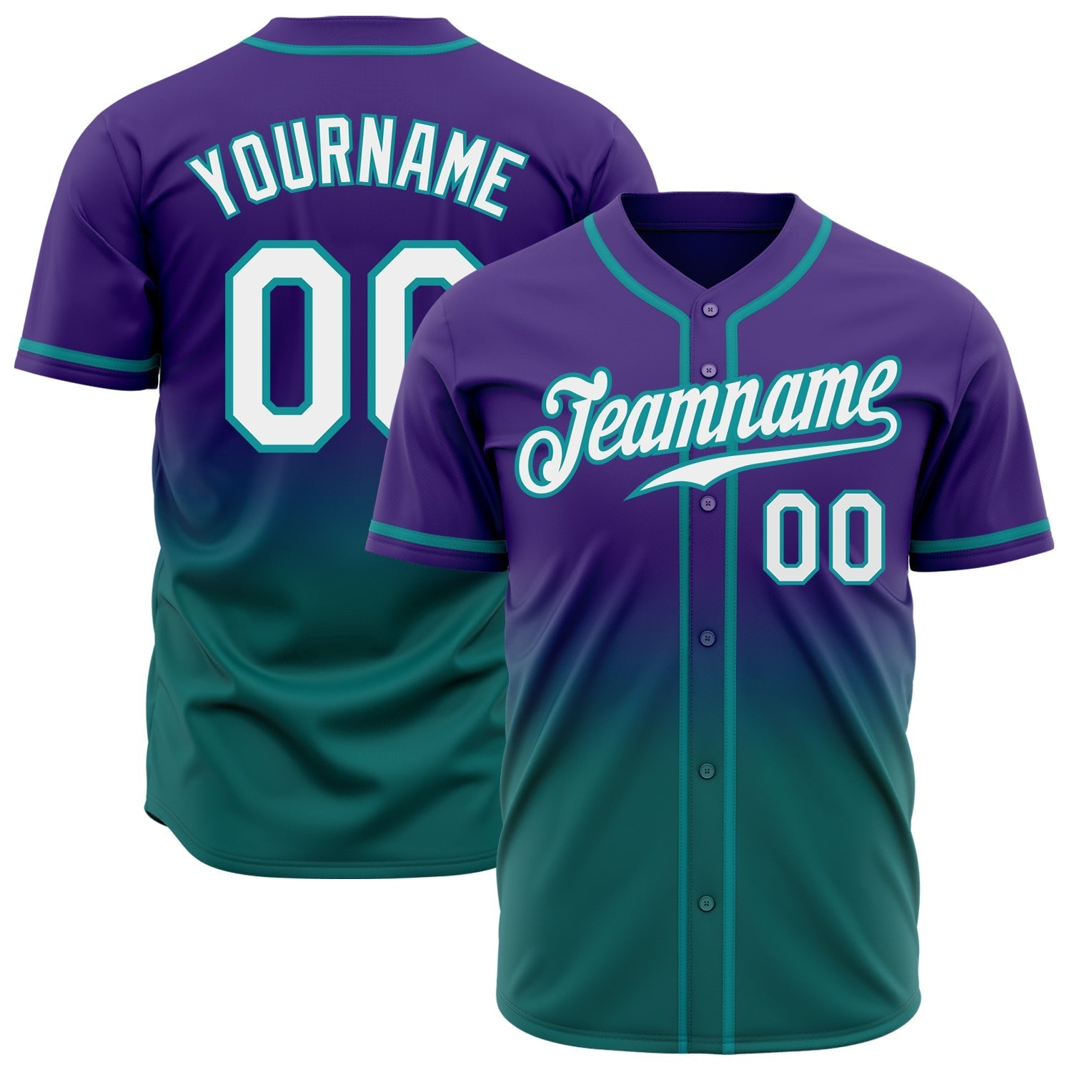 Custom Purple White-Teal Authentic Fade Fashion Baseball Jersey baseball jersey product view 1