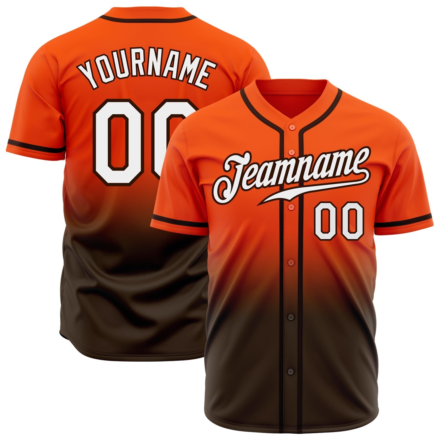 Custom Orange White-Brown Authentic Fade Fashion Baseball Jersey baseball jersey product view 1