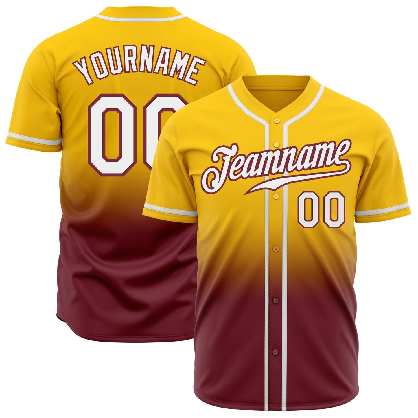 Custom Yellow White-Burgundy Authentic Fade Fashion Baseball Jersey baseball jersey product view 1