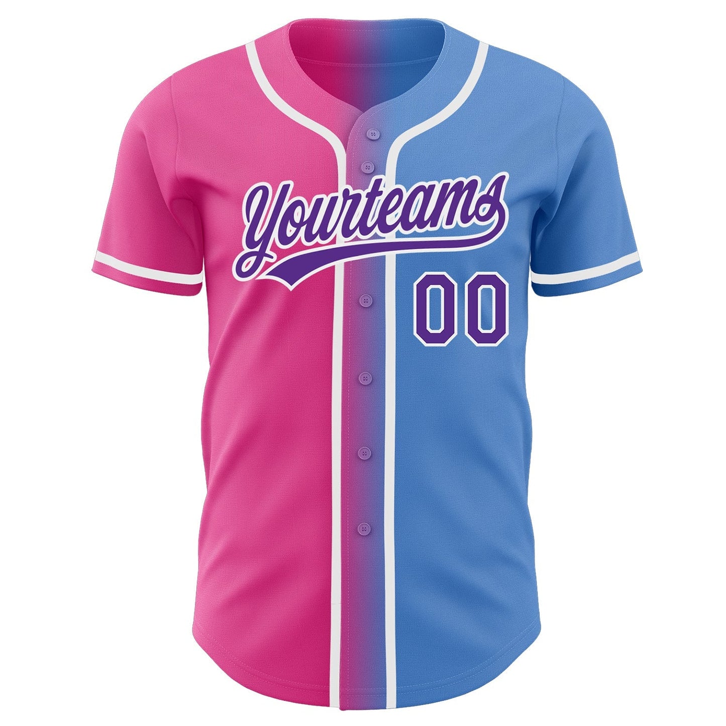 Custom Powder Blue Purple-Pink Authentic Gradient Fashion Baseball Jersey baseball jersey product view 2