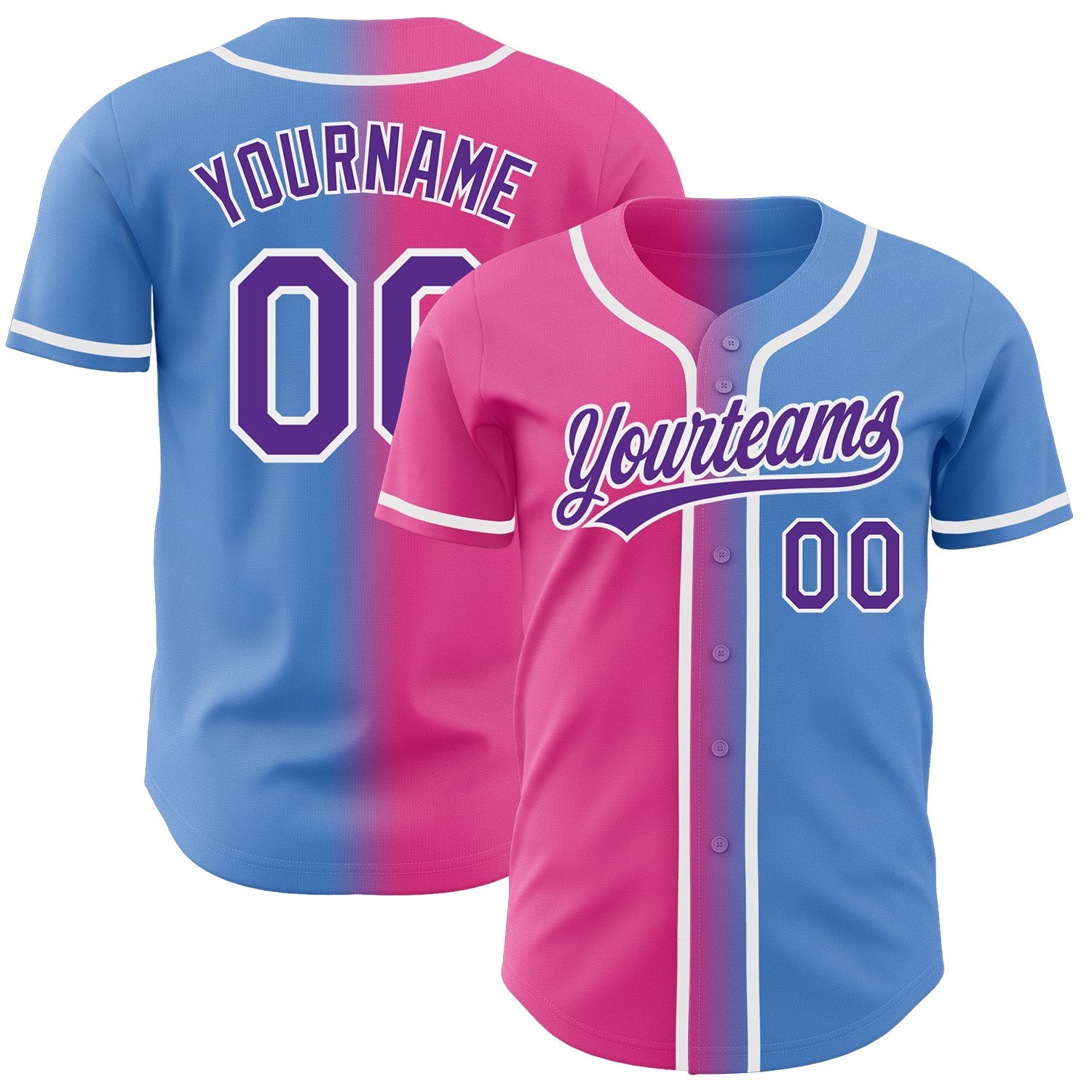 Custom Powder Blue Purple-Pink Authentic Gradient Fashion Baseball Jersey baseball jersey product view 1