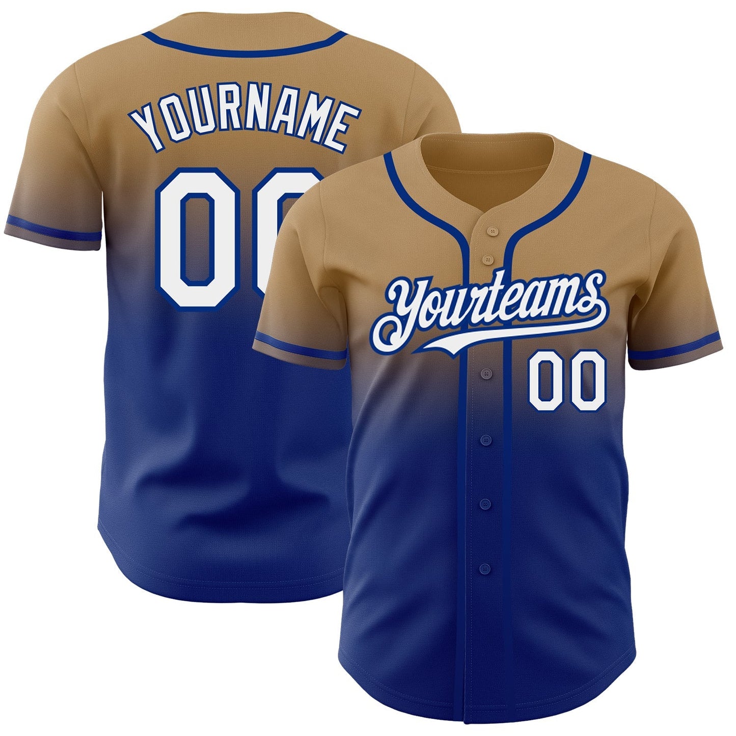Custom Old Gold White-Royal Authentic Fade Fashion Baseball Jersey baseball jersey product view 1