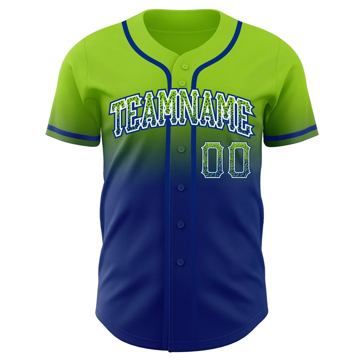Custom Neon Green White-Royal Authentic Fade Fashion Baseball Jersey baseball jersey product view 3