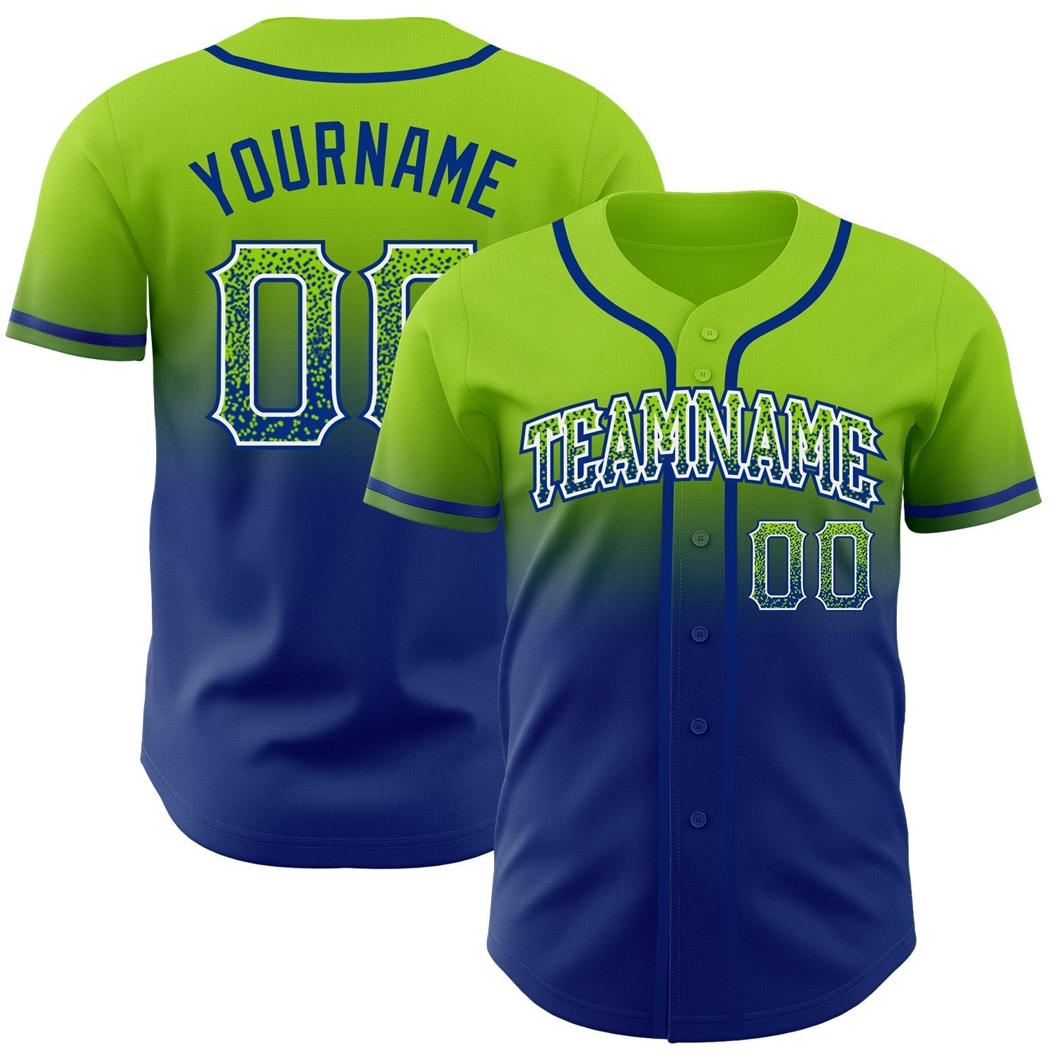 Custom Neon Green White-Royal Authentic Fade Fashion Baseball Jersey baseball jersey product view 1