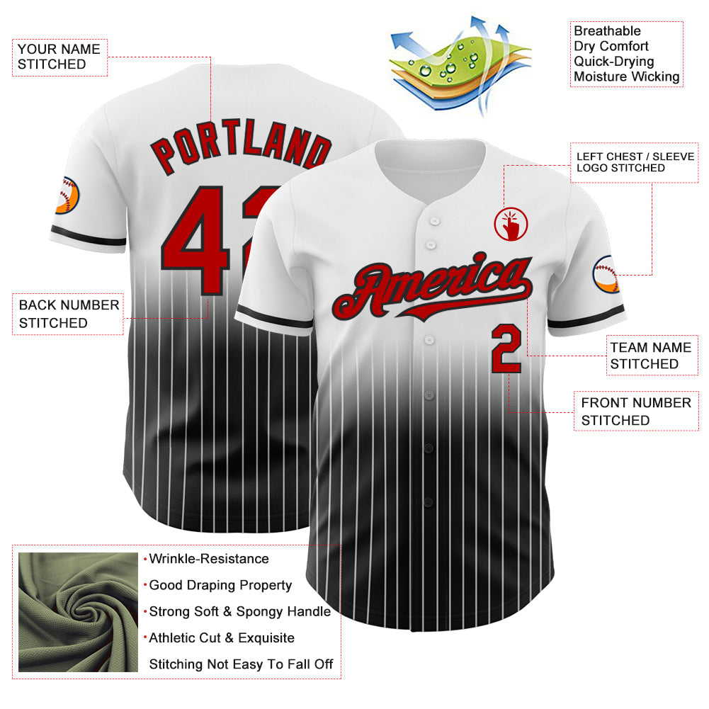 Custom White Pinstripe Red-Black Authentic Fade Fashion Baseball Jersey baseball jersey product view 4