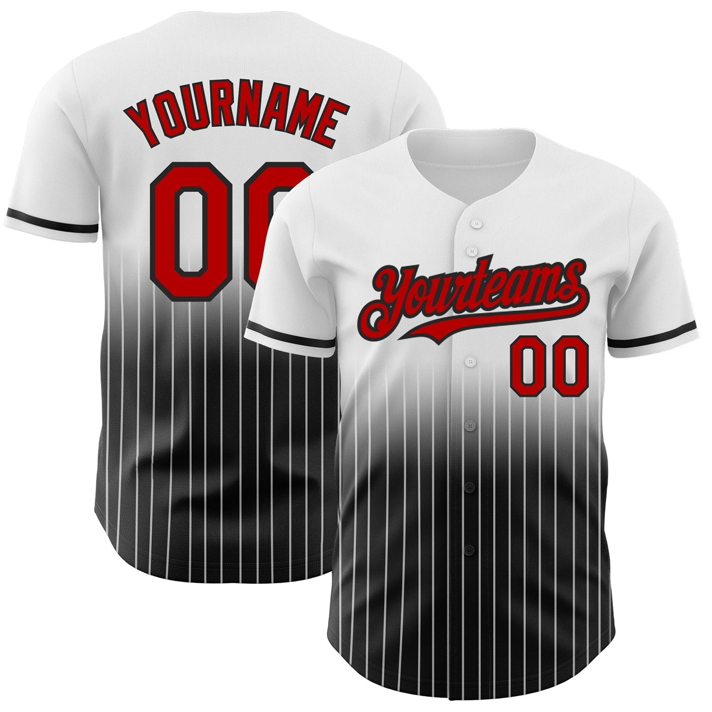 Custom White Pinstripe Red-Black Authentic Fade Fashion Baseball Jersey baseball jersey product view 1