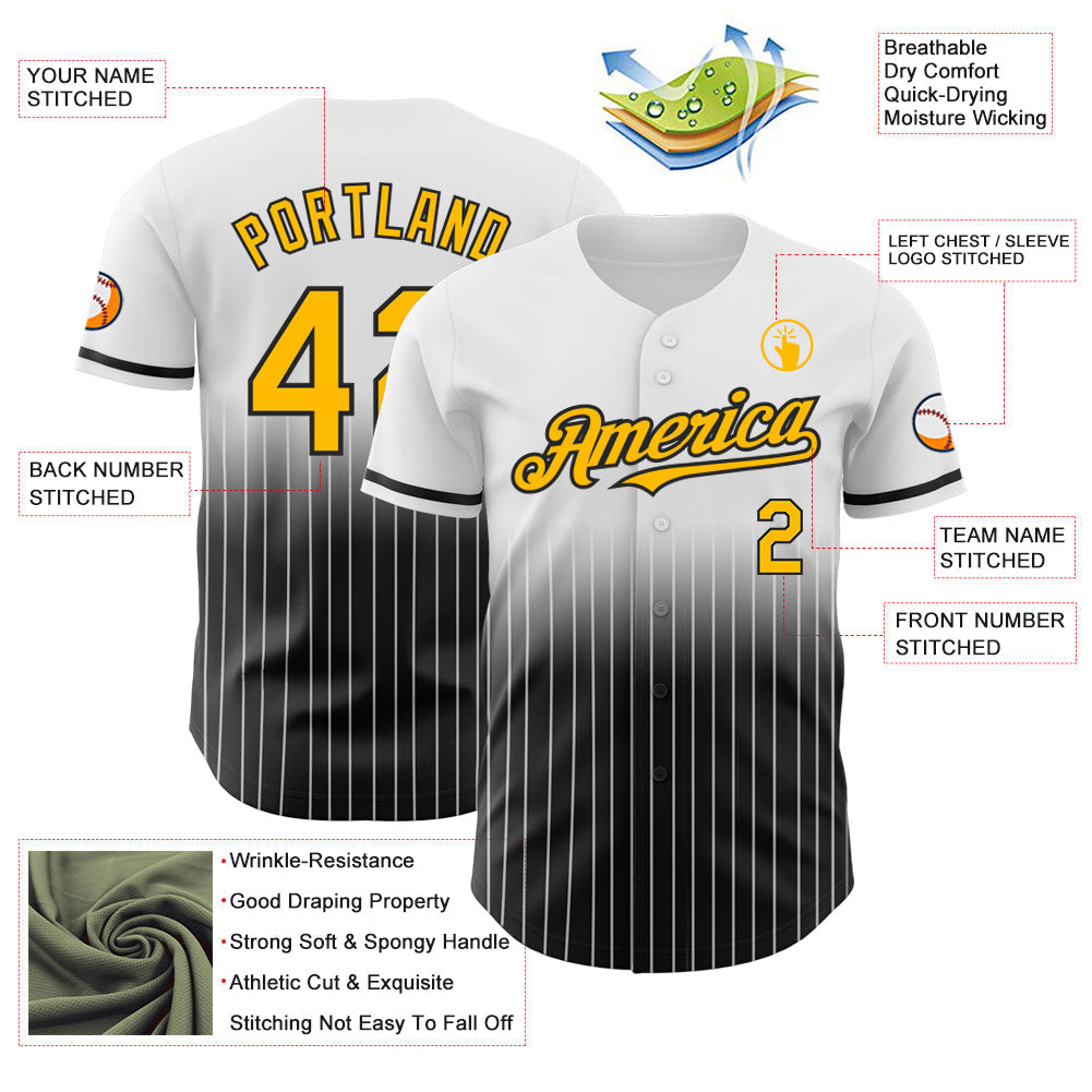 Custom White Pinstripe Gold-Black Authentic Fade Fashion Baseball Jersey baseball jersey product view 4