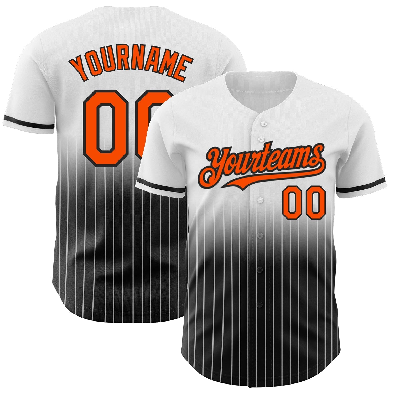 Custom White Pinstripe Orange-Black Authentic Fade Fashion Baseball Jersey baseball jersey product view 1