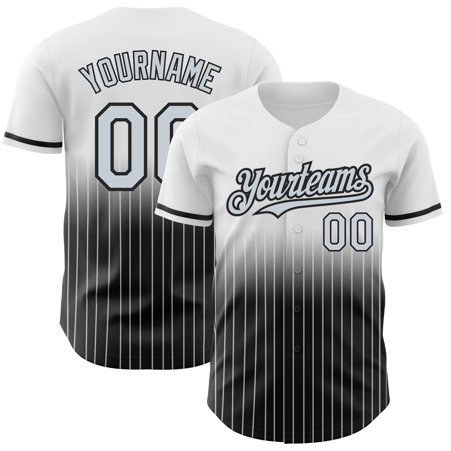 Custom White Pinstripe Silver-Black Authentic Fade Fashion Baseball Jersey baseball jersey product view 1