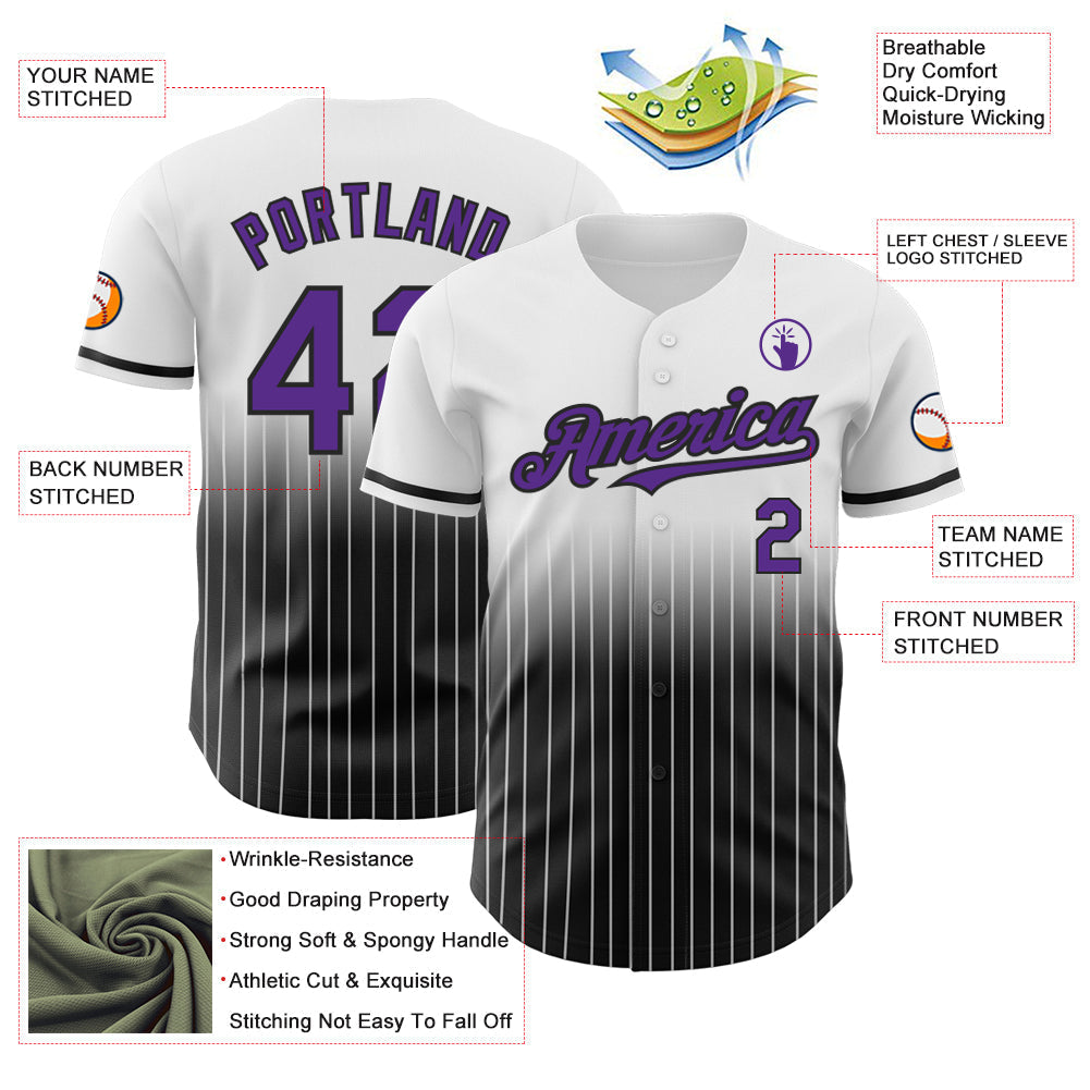Custom White Pinstripe Purple-Black Authentic Fade Fashion Baseball Jersey baseball jersey product view 4