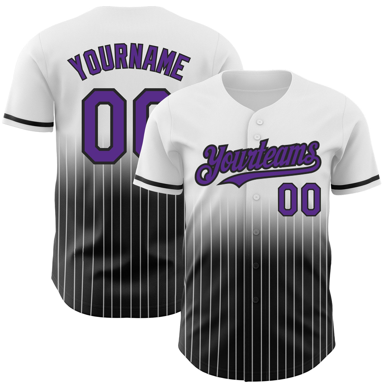 Custom White Pinstripe Purple-Black Authentic Fade Fashion Baseball Jersey baseball jersey product view 1