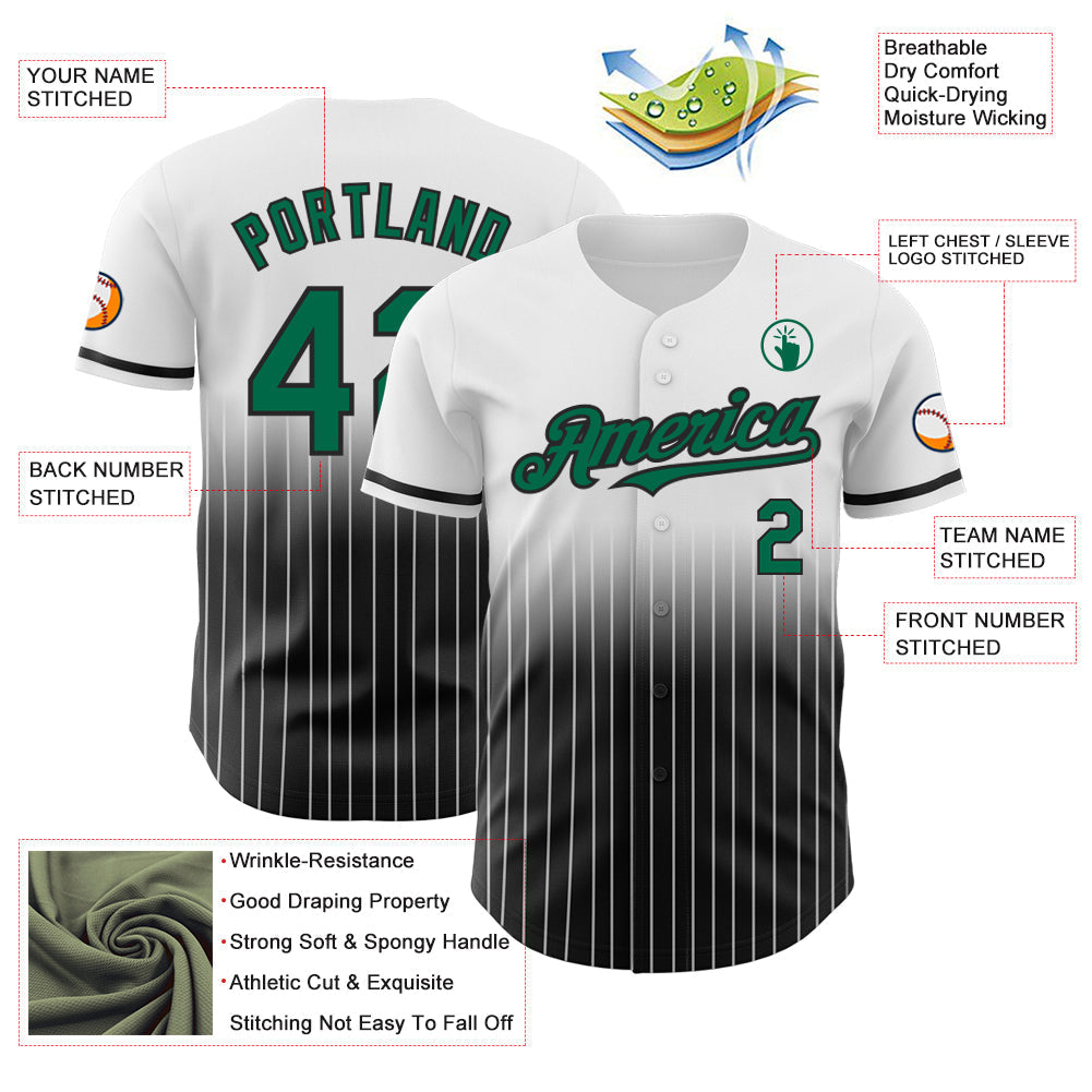 Custom White Pinstripe Kelly Green-Black Authentic Fade Fashion Baseball Jersey baseball jersey product view 4