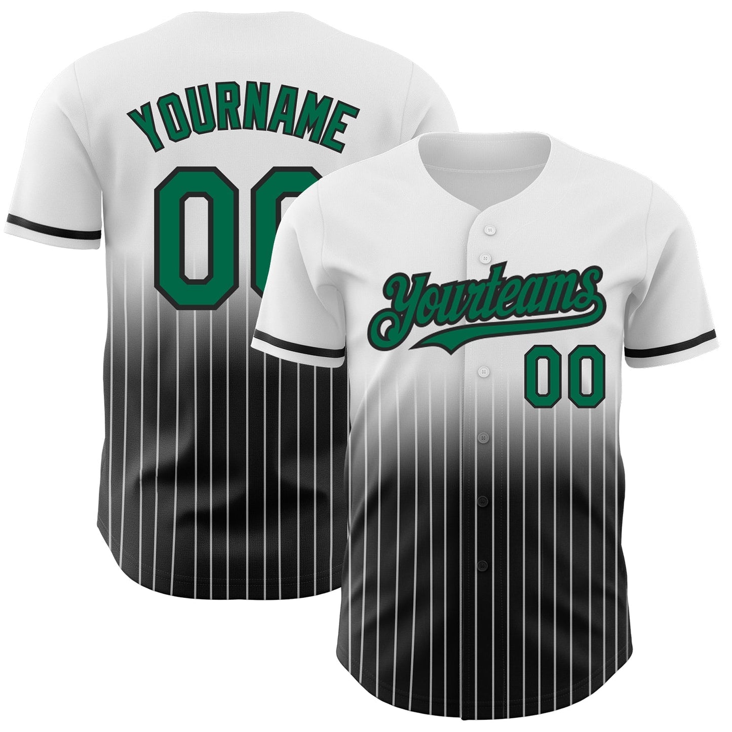 Custom White Pinstripe Kelly Green-Black Authentic Fade Fashion Baseball Jersey baseball jersey product view 1