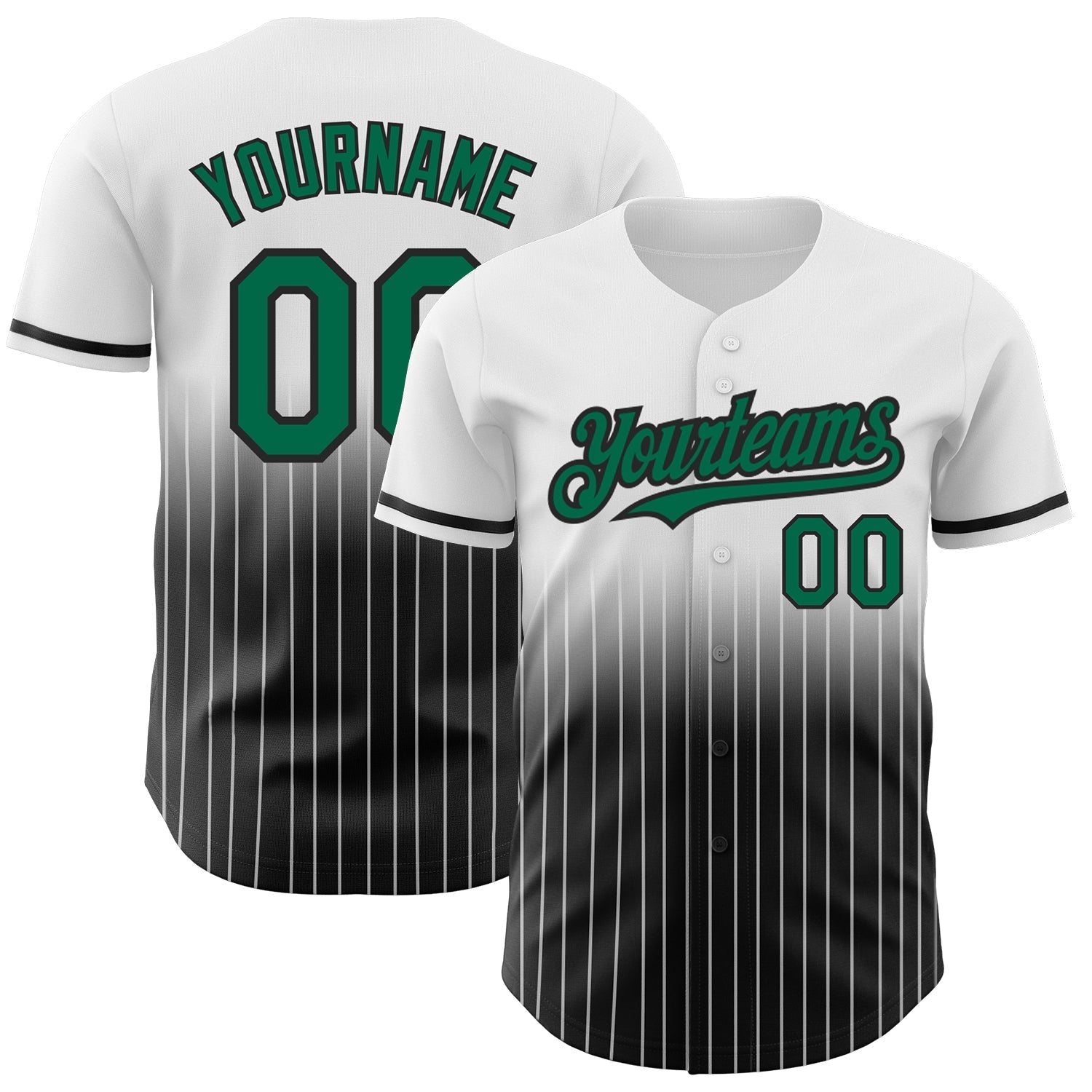 Custom White Pinstripe Kelly Green-Black Authentic Fade Fashion Baseball Jersey baseball jersey product view 1