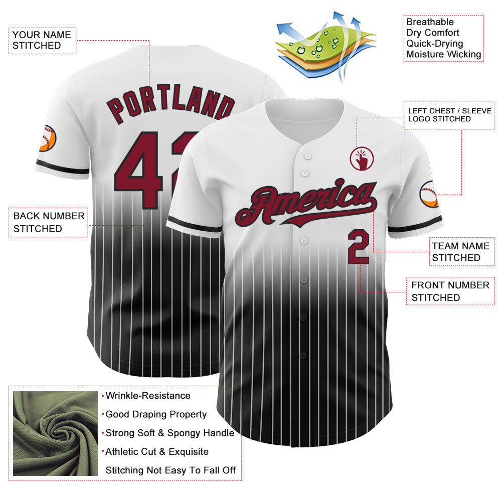 Custom White Pinstripe Crimson-Black Authentic Fade Fashion Baseball Jersey baseball jersey product view 4