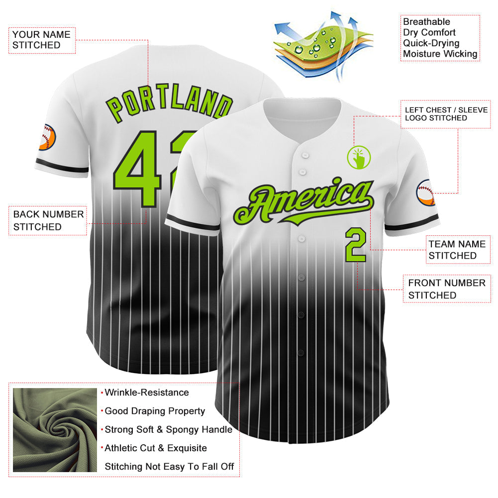 Custom White Pinstripe Neon Green-Black Authentic Fade Fashion Baseball Jersey baseball jersey product view 4