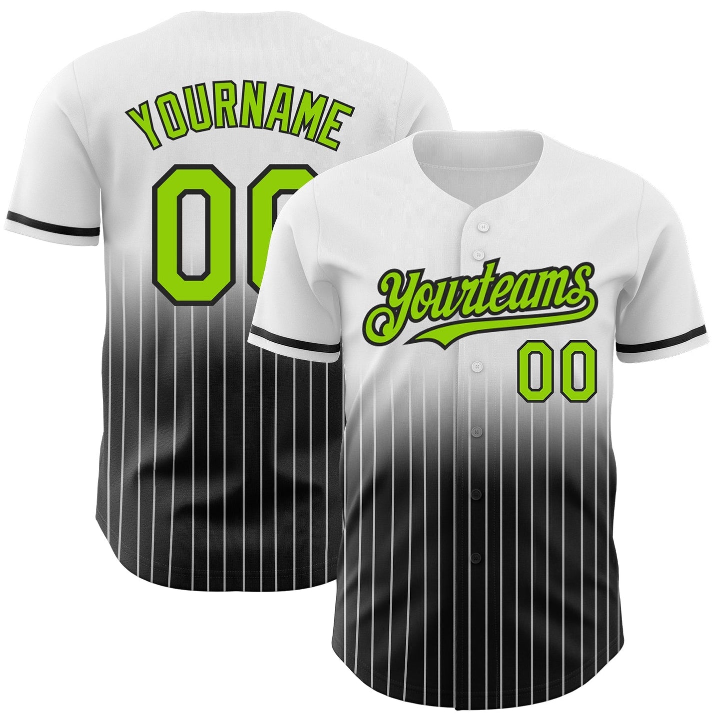 Custom White Pinstripe Neon Green-Black Authentic Fade Fashion Baseball Jersey baseball jersey product view 1