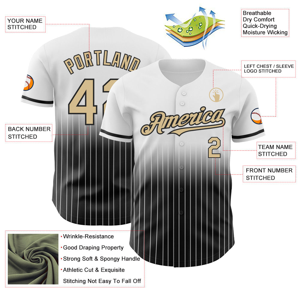Custom White Pinstripe Vegas Gold-Black Authentic Fade Fashion Baseball Jersey baseball jersey product view 4