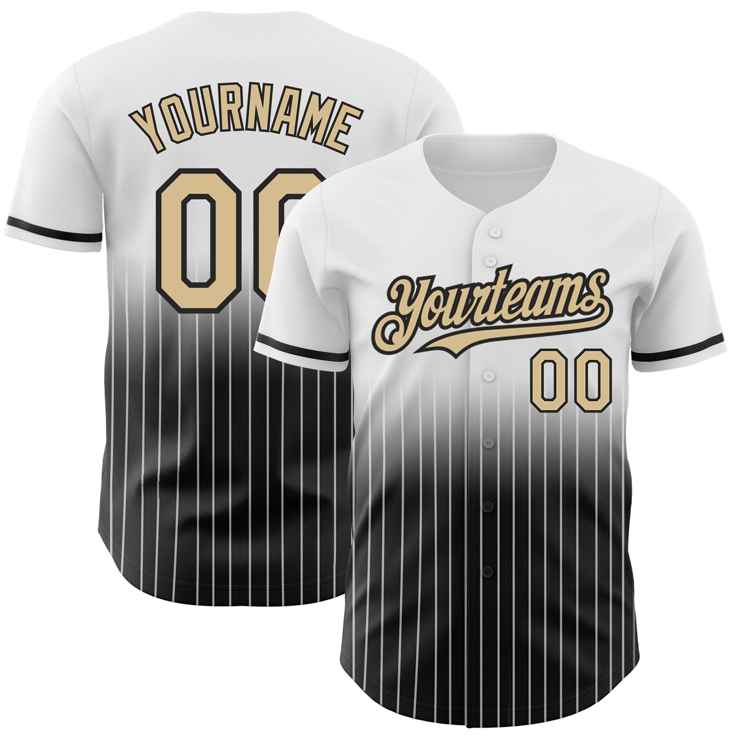 Custom White Pinstripe Vegas Gold-Black Authentic Fade Fashion Baseball Jersey baseball jersey product view 1