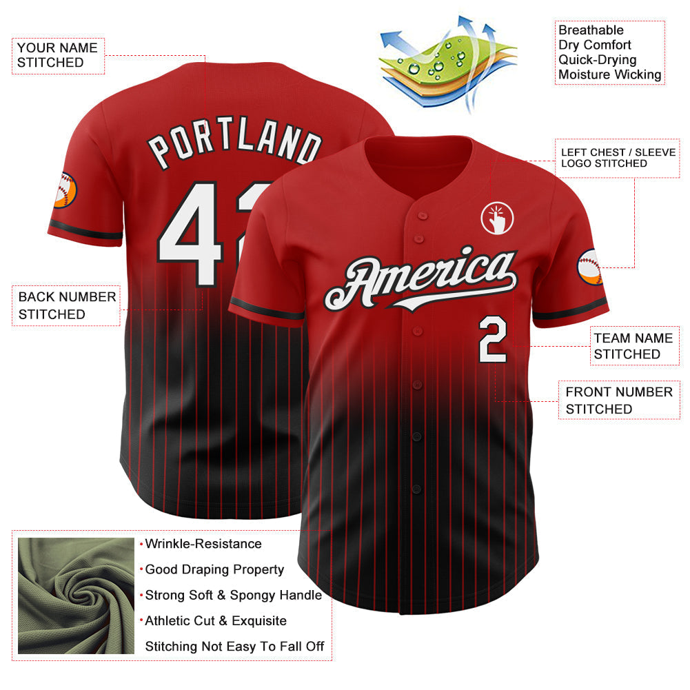Custom Red Pinstripe White-Black Authentic Fade Fashion Baseball Jersey baseball jersey product view 4