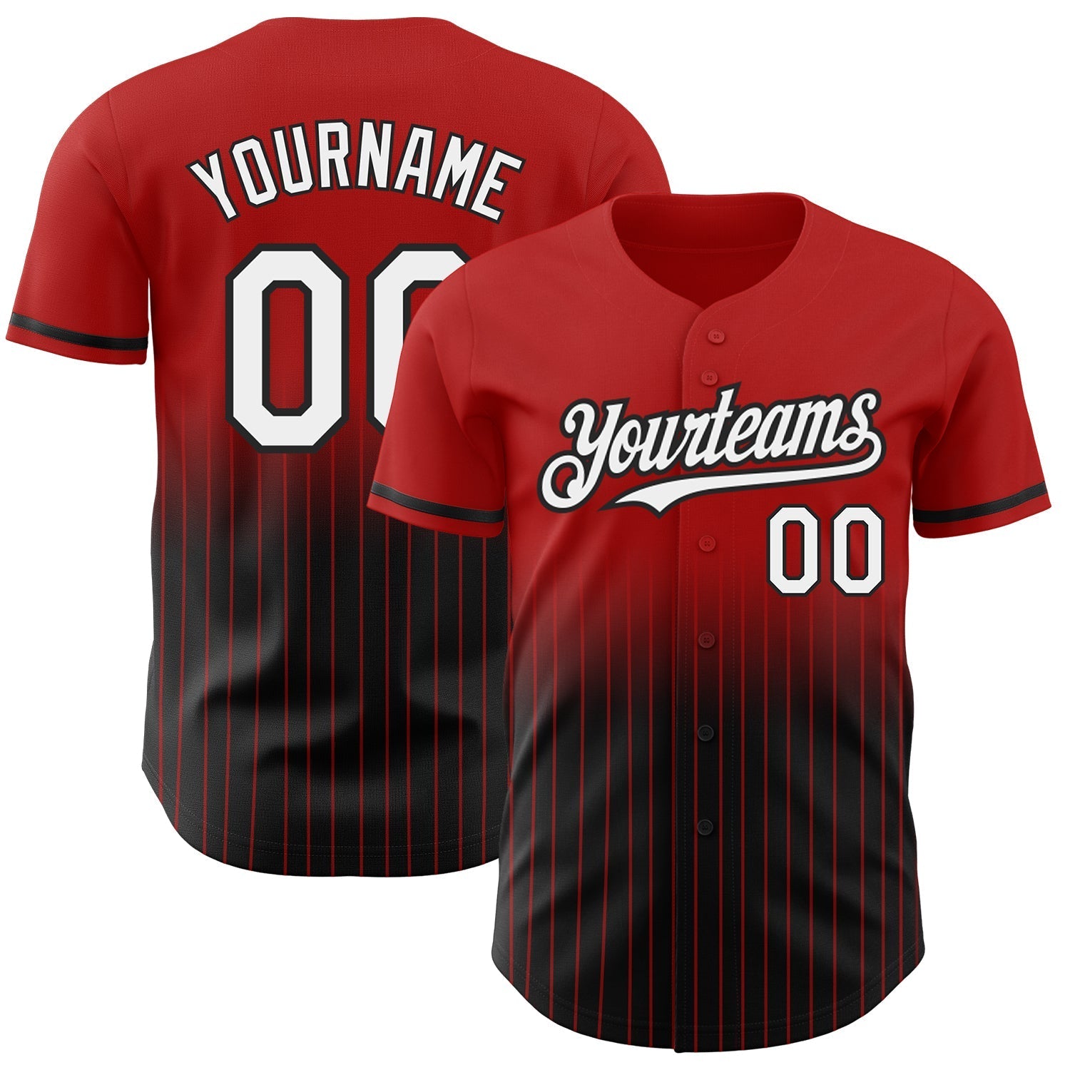Custom Red Pinstripe White-Black Authentic Fade Fashion Baseball Jersey baseball jersey product view 1