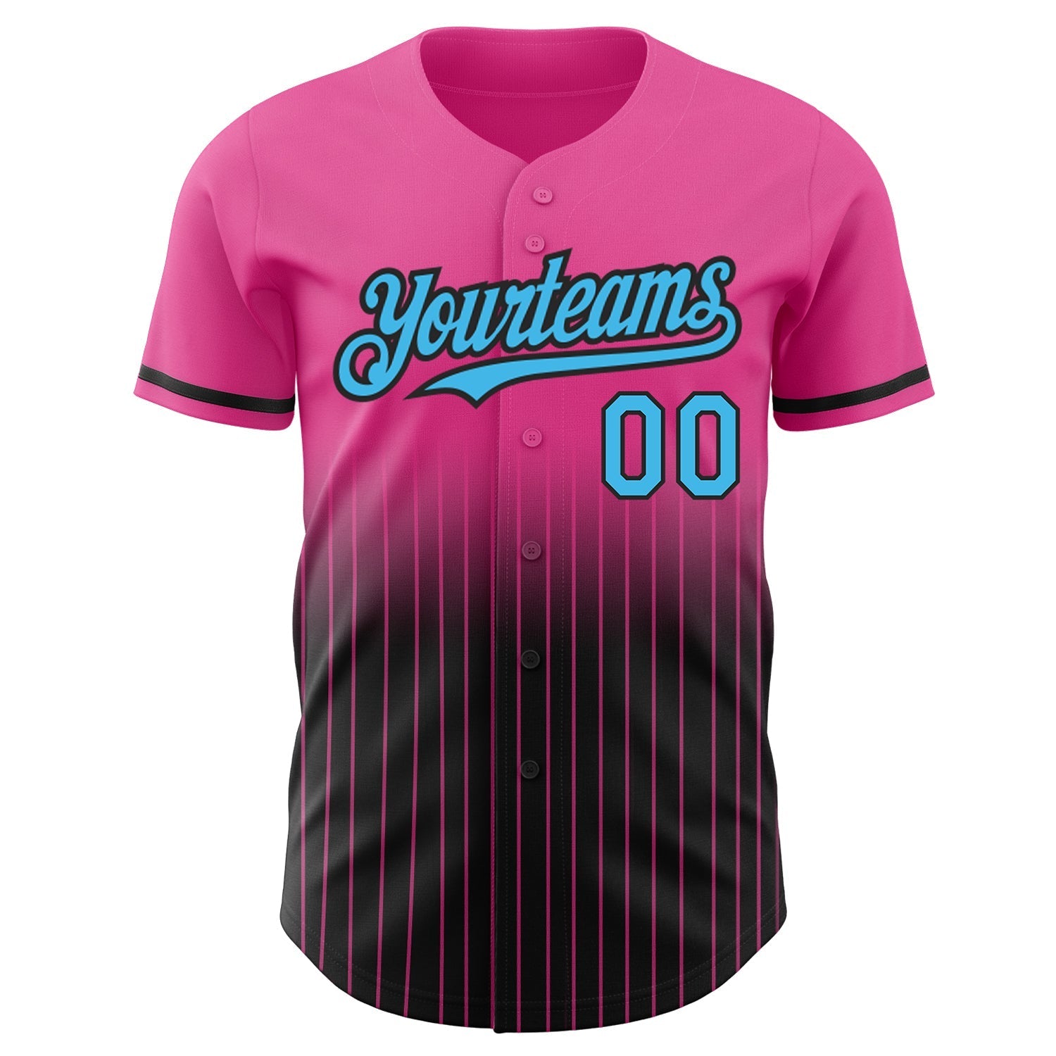 Custom Pink Pinstripe Sky Blue-Black Authentic Fade Fashion Baseball Jersey baseball jersey product view 3